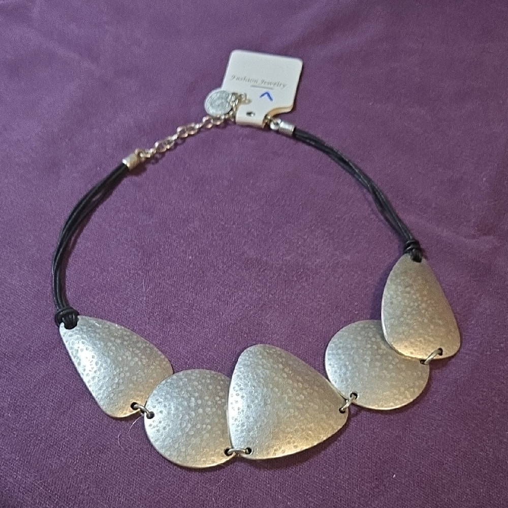 Elegant Silver Necklace with Black Cord #7